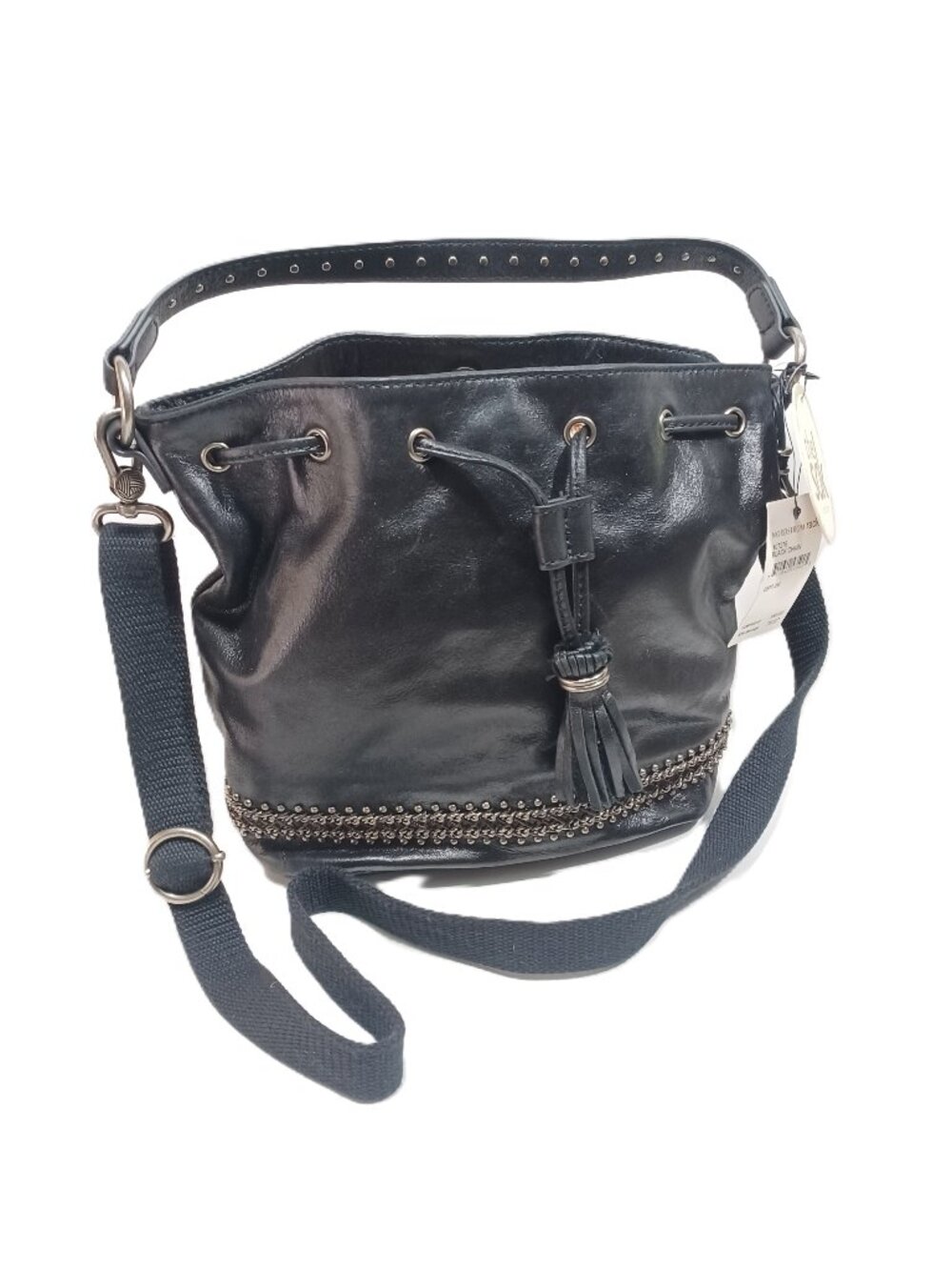 NWT The Sac Ukiah Black Leather Heritage Style Drawstring Bucket Bag - Picture 3 of 13